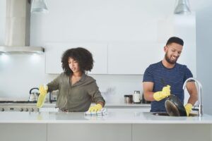 Couple sharing household responsibilities in a modern marriage